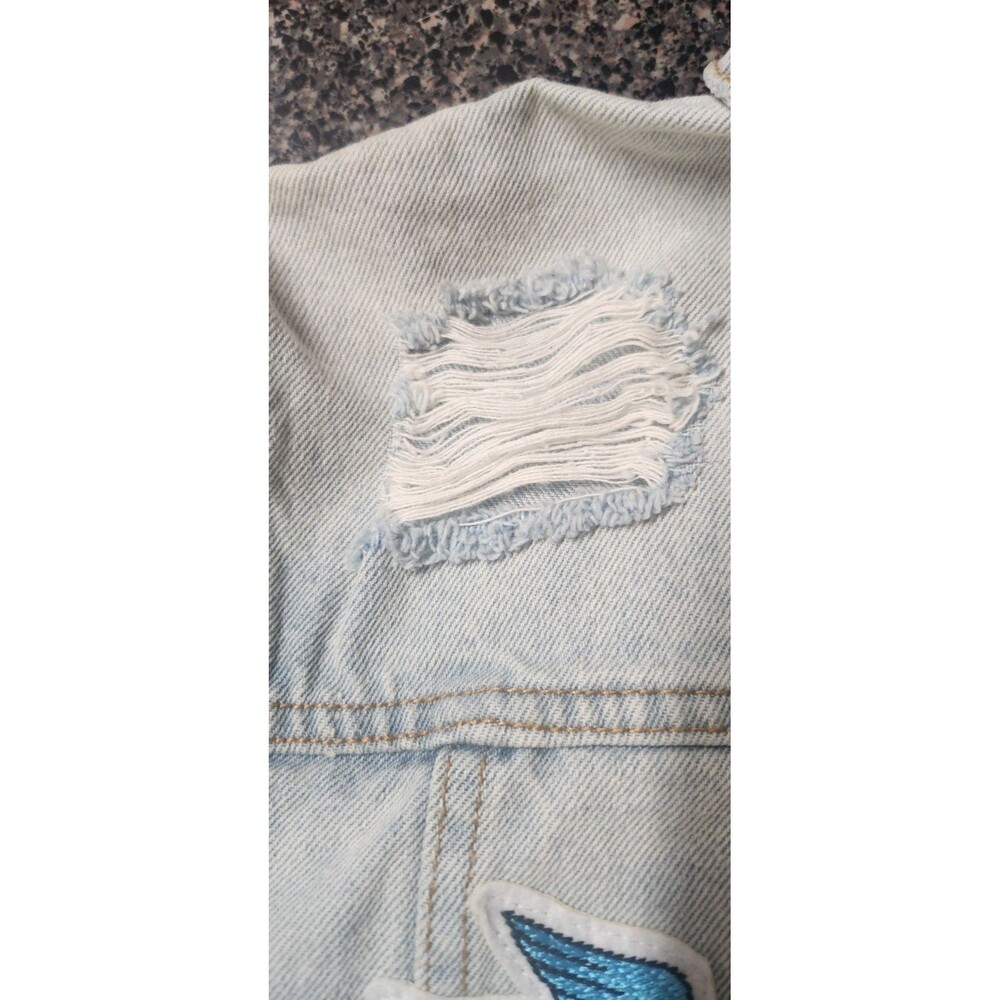 Juicy Couture Womens Y2K Denim Jean Jacket Cabana Wash Tattoo Patches Heart XS - Picture 14 of 16
